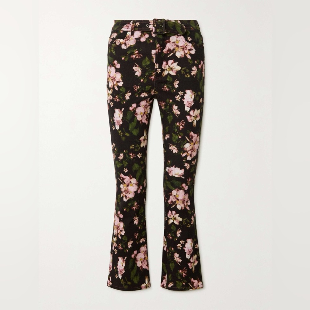 $695 NWT ERDEM sz US  2 Vina Cropped Belted Floral Flare Jeans Margot Posy Denim